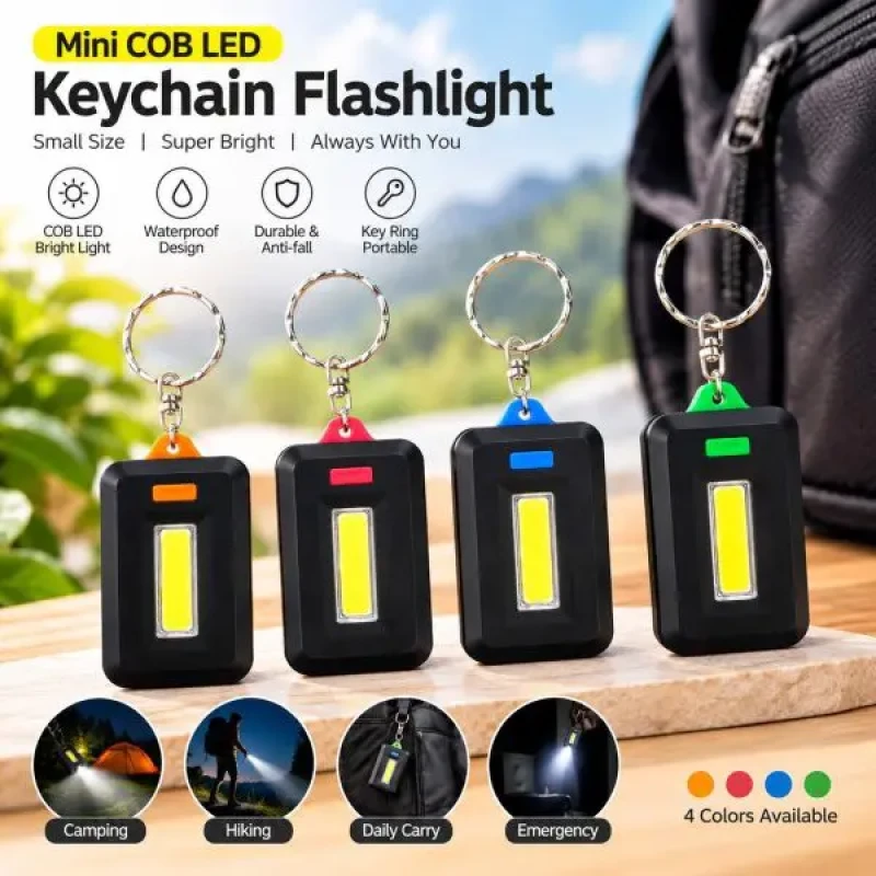 Mini COB LED Keychain Flashlight – 3-Mode Waterproof Portable Torch Light with Key Ring for Camping, Hiking & Emergency Use