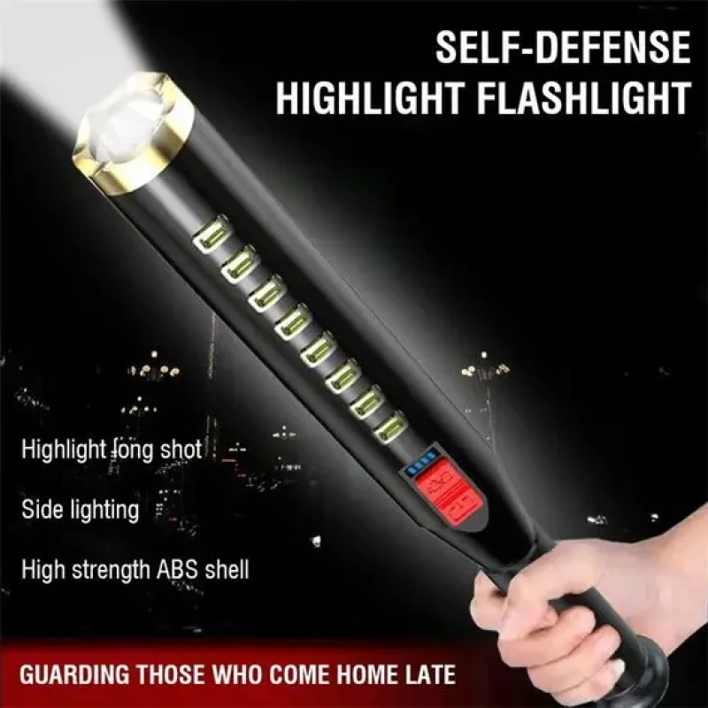 Rechargeable LED Baseball Bat Flashlight – Durable ABS Plastic Body with COB Side Light, USB Charging, Multiple Light Modes & Perso