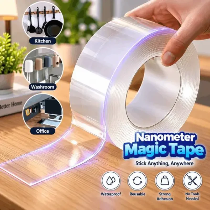 3 Meter Heavy Duty Double-Sided Nano Tape – Strong Transparent Adhesive Gel Mounting Tape, Waterproof & Removable No-Trace for Household Use