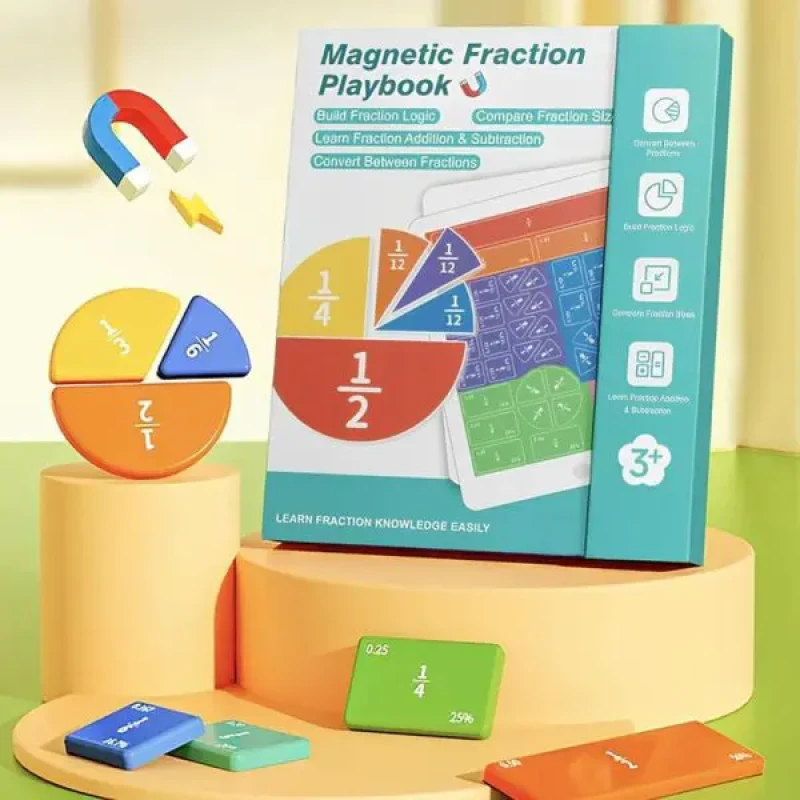 Magnetic Fraction Tiles & Circles Learning Set – 102 Pcs Educational Math Manipulatives with Demonstration Book for Kids
