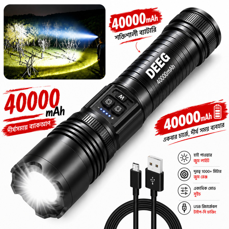 DEEG Ultra-Powerful Rechargeable Zoom Flashlight